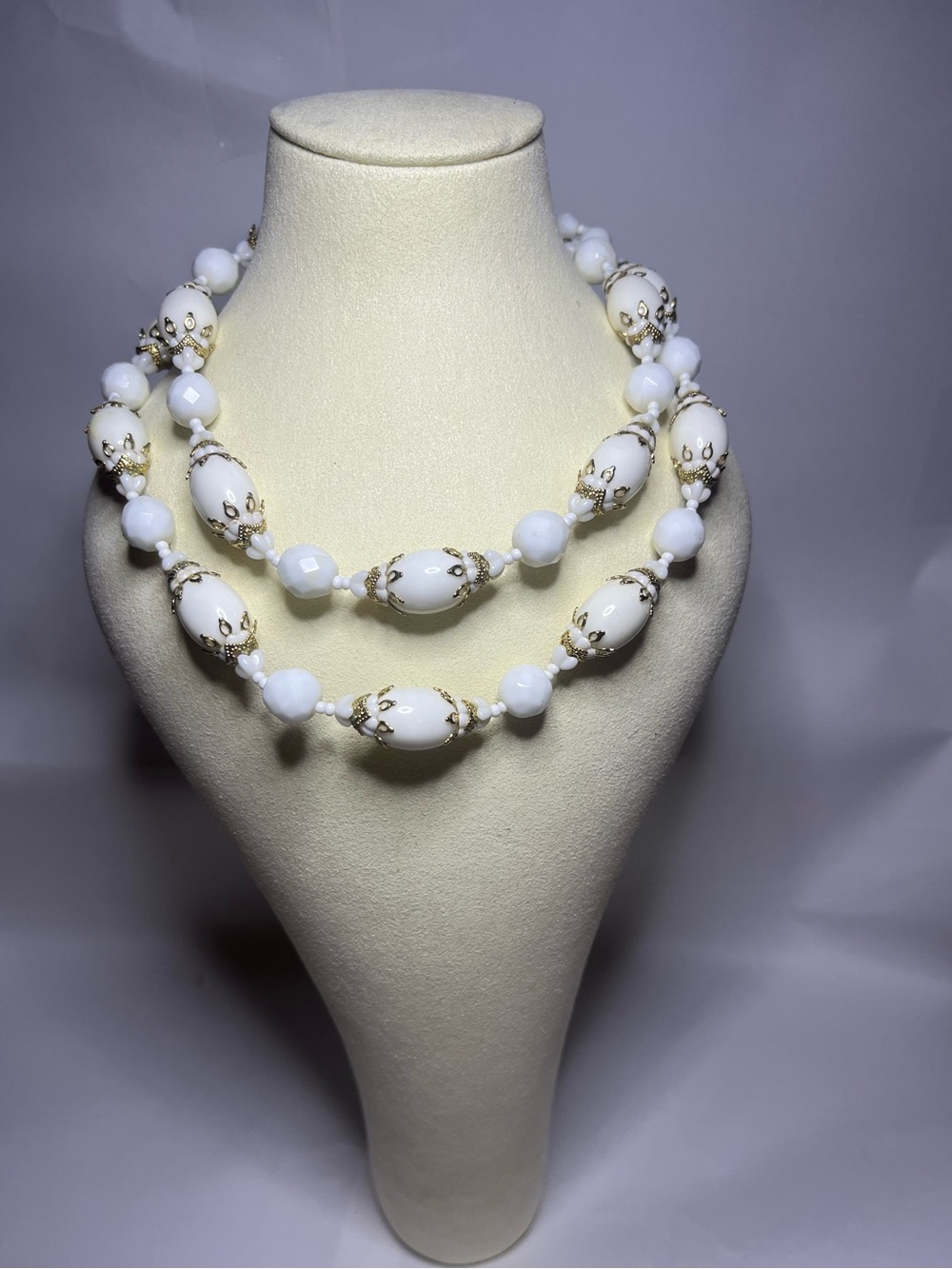 Glass White Beaded Statement Necklace - Unbranded